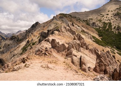 Alpine landscape. View of the rocky mountain peak of Bella Vista hill in Bariloche, Patagonia Argentina. Beautiful rock texture and colors.  - Shutterstock ID 2108087321