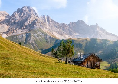 Alpine landscape walking from Passo San Pellegrino to Fuciade refuge. Italian Dolomite Alps, Trentino - Shutterstock ID 2110526237