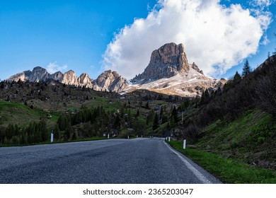 Alpine road in the dolomites at Giau Pass