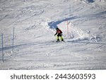 Alpine skiing slalom training in March, Kukisvumchorr ski complex (25 km) surrounded by Khibinogorsk massif, Kirovsk, Murmansk region, Russia