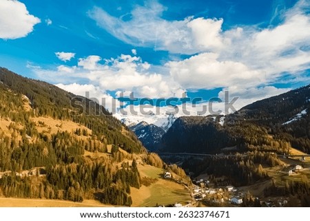 Alpine spring view at the Brenner pass road between Austria and Italy