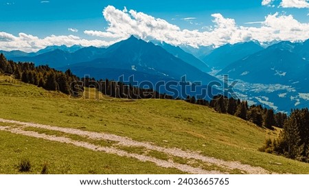 Alpine summer view with Mount Serles in the background at Mount Patscherkofel, Innsbruck, Tyrol, Austria