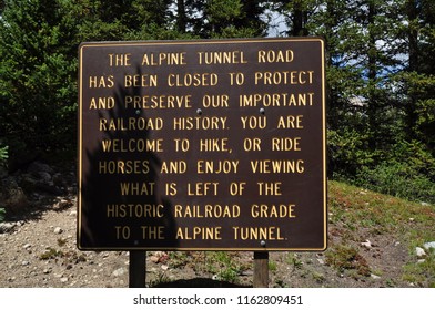 Alpine Tunnel Hiking Trailhead Sign In San Isabel National Forest Colorado