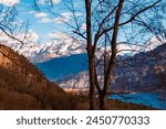 Alpine view on a cloudy spring day near Merligen, Sigriswil, Bern, Switzerland