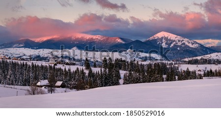 Similar – Image, Stock Photo Winter snowy panorama with Alps mountains and snow