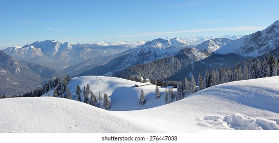 Alpine Winter Landscape, Snow Covered Skiing Area Upper Bavaria