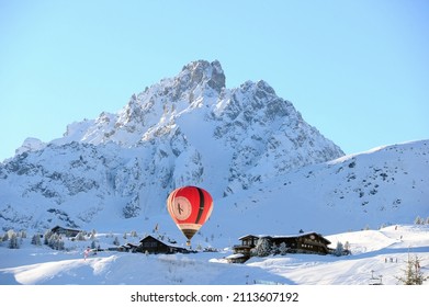 Courchevel,Rhône Alps, France. January 6th 2022. Hot Air Balloon Of Le K2  Collection Hotels Flying Over Courchevel Ski Resort Every Morning.