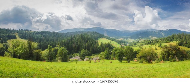 Alps mountain meadow tranquil summer view.  Mountain valley village landscape summer. Mountain village view. Village in mountains. Mountain valley village landscape.  - Powered by Shutterstock