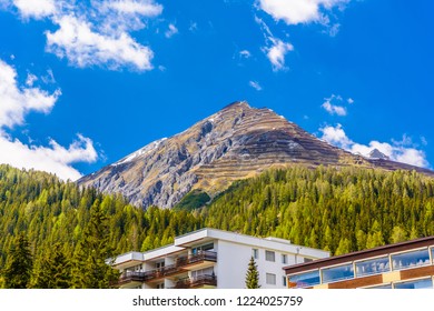 Alps Mountains covered with pine forest, Davos,  Graubuenden, Switzerland