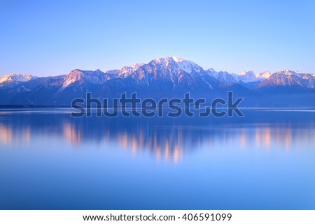 Alps on Lake Geneva at Montreux, Switzerland