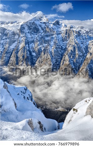 Similar – Image, Stock Photo Panorama with Schoebiel SAC mountain hut and matterhorn