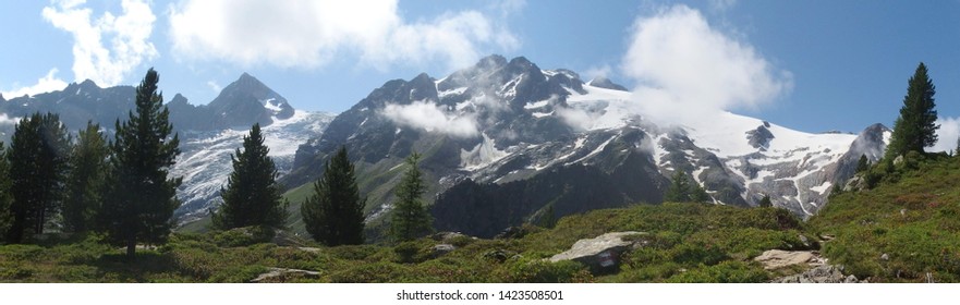 Alps, Switzerland, Tour du Mont Blanc - amazing panoramic view on the route from the Col de la Forclaz pass to the Col de Balme