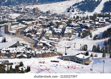 Courchevel,Rhône Alps,France. February 20th 2022. Aerial View Of Ski Resort Courchevel In French Alps.