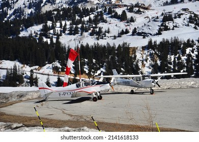 Courchevel,Rhône Alps,France.March 25th 2022. Private Jets On The Courchevel Airport By Winter. Many People Visiting Courchevel Are Coming With Their Private Jets. 