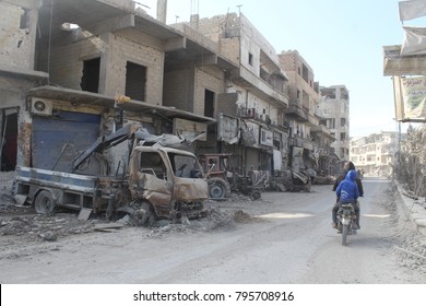 Al-Rakka / Syria - December 18 2017: Streets of former ISIS capital