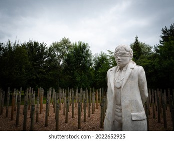 Alrewas, Staffordshire, UK – 7 25 2021:  ‘Shot at Dawn’ at the National Memorial Arboretum, Alrewas, Staffordshire, honours soldiers executed for questionable courts-martial offences during wartime.