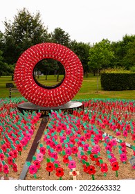 Alrewas, Staffordshire, UK – 7 25 2021:  The ‘Never Forget Memorial’ at the National Memorial Arboretum, Alrewas, Staffordshire, remembers the sacrifice of those who gave their lives during wartime.