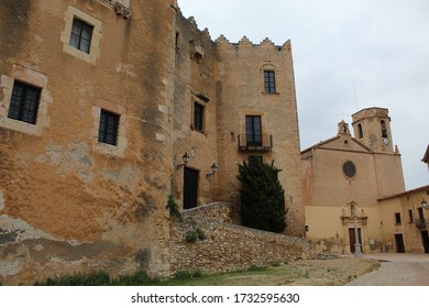 Altafulla, Tarragona / Spain - May 15 2020: The Altafulla Castle And The Church Of Sant Martí 