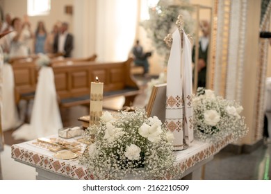 Altar In The Church After A Wedding Ceremony.