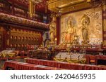 Altar inside Buddha Tooth Relic Temple in Chinatown, Singapore.