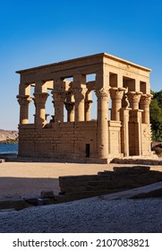 Altar of Phiale Temple as seen along the shores of the blue nile river - Aswan - Egypt 