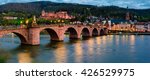 Alte bruck and Neckar river at Heidelberg  in evening