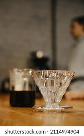 Alternative Coffee Brewing Equipment, V60 Funnel On Wooden Table