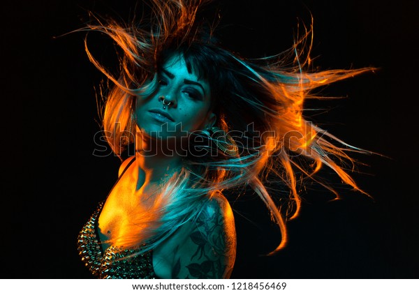 Alternative Model Bangs Colored Hair Poses Stock Photo Edit Now