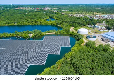 Alternative Renewable Energy Of Photovoltaics The Solar Power Plant Floating On The Water In Lake Aerial View