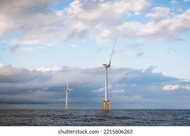 Alternative Renewable Energy Wind Turbines Off Shore Near Rhode Island