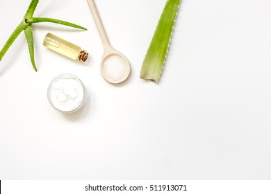 Alternative Skin Care Aloe Vera Top View On White Background