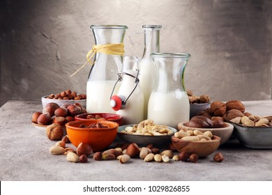 Alternative Types Of Milks. Vegan Substitute Dairy Milk