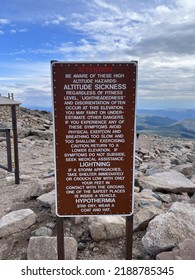 Altitude Sickness Sign At Mt. Evans In Colorado