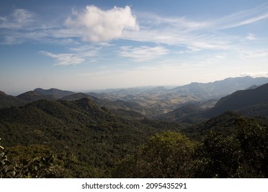 altitude view from the highest point of Serra do Brigadeiro, popularly called "cap's peak". On the horizon, sea of mountains of minas gerais, coffee plantation region, agriculture and mining