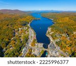 Alton Bay at Lake Winnipesaukee aerial view and village of Alton Bay in fall in town of Alton, New Hampshire NH, USA. 