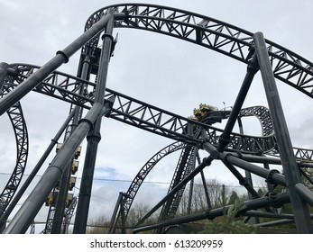 ALTON TOWERS - MARCH 30, 2017: The Smiler At Alton Towers Theme Park In Staffordshire, England, UK.