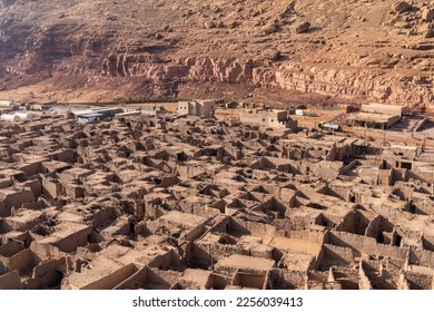 Alula Old Town,  Alula City Overview, Saudi Arabia, Vertical View. 900 years old Nabatean Town in Saudi Arabia. Medinah Area. 