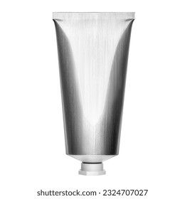 Aluminium brushed metal cosmetic or paint tube for cream or gel with white plastic cap isolated on white background, upright, blank. Luxury packaging container photography. Face moisturizer or cream - Powered by Shutterstock