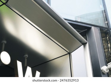 Aluminium composite wall cladding pattern texture, selective focus.