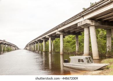 Aluminium Fishing Boat In A Swamp In Louisiana, United States