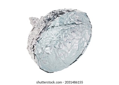 Aluminium Foil Hat Isolated On White Background, Symbol For Conspiracy Theory And Mind Control Protection. Close-up.