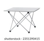 Aluminium folding camping table with slatted top  isolated on white