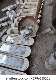 Aluminium Ingots Making With Molten Aluminium.