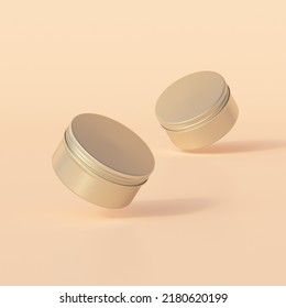 Aluminium metallic round tin, editable cosmetic jar mockup. 3d render