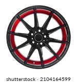 Aluminum alloy wheels Auto accessories for custom cars Paint it black and trim the edges with fiery red paint isolated on white background