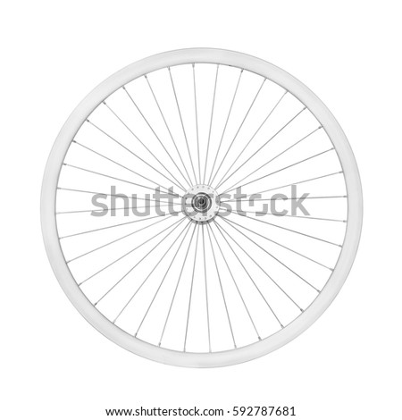 Aluminum bicycle wheel without tire. Top view, isolated on white, clipping path included