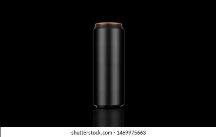 Aluminum Black Can Mockup Isolated On Black Background. 500ml Aluminum Soda Can Mock Up.