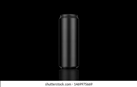 Aluminum Black Can Mockup Isolated On Black Background. 500ml Aluminum Soda Can Mock Up.