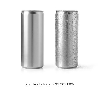 Aluminum can isolated on white background  canned with water drops,