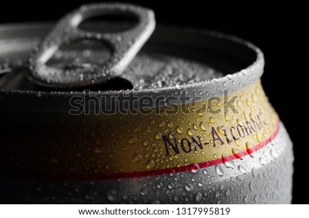 Aluminum can of non-alcoholic beer.